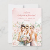 Boho Blush Floral Eukalyptus gold Bridesmaid Einladung (Vorderseite)