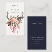 BOHO BLUSH FLORAL FEATHER ANTLER WEDEDDETAIL VISITENKARTE (Vorne/Hinten)