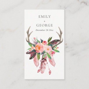 BOHO BLUSH FLORAL FEATHER ANTLER WEDEDDETAIL VISITENKARTE
