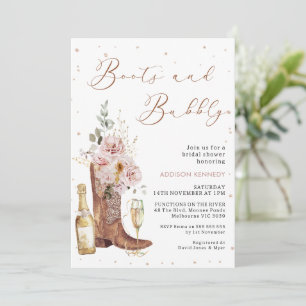 Boho Blush Floral Flasche Boot Bubbly Brautparty Einladung