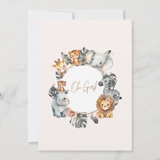 Boho Blush Floral Foliage Safari Babydusche Einladung (Rückseite)