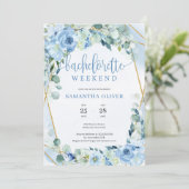 Boho Blush Floral Gold Frame Bachelorette Wochenen Einladung (Stehend Vorderseite)