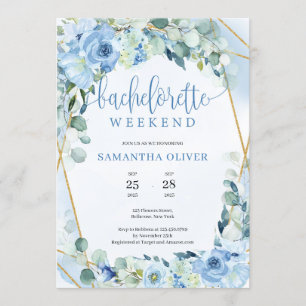 Boho Blush Floral Gold Frame Bachelorette Wochenen Einladung