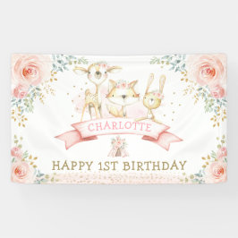 Boho Blush Floral Gold Wald Geburtstag Willkommen Banner
