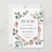 Boho Blush Floral mit Foto Save the Date (Vorderseite)