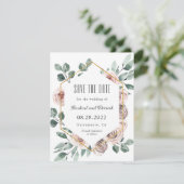 Boho Blush Floral mit Foto Save the Date (Stehend Vorderseite)