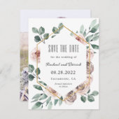 Boho Blush Floral mit Foto Save the Date (Vorne/Hinten)