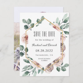 Boho Blush Floral mit Foto Save the Date