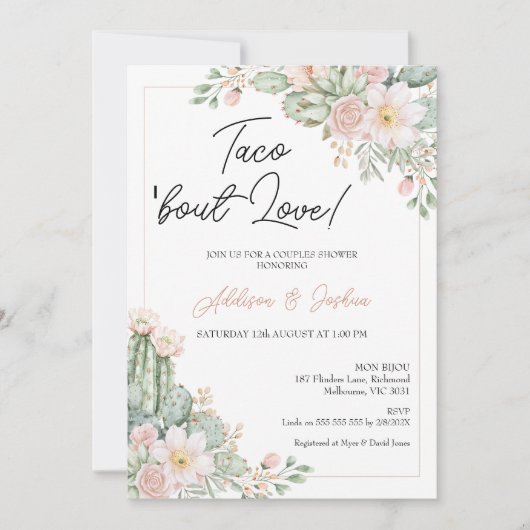Boho Blush Floral Taco "über Liebe Paare Bridal Einladung (Vorderseite)