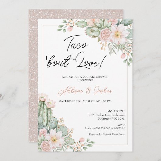 Boho Blush Floral Taco "über Liebe Paare Bridal Einladung (Vorne/Hinten)