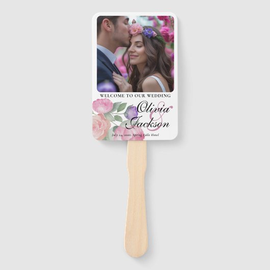 Boho Blush Floral Wedding Program Hand Fan Fächer (Vorderseite)