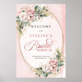 Boho Blush Florale Eukalyptus Brautparty Begrüßung Poster (Vorne)