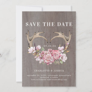 Boho Blush Florale Geweih-Fotos Hochzeitsankündigu Save The Date