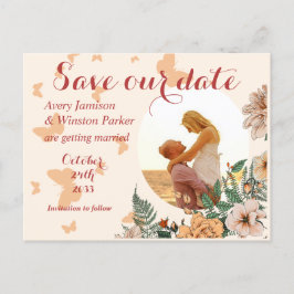 Boho Blush Foto Floral Buttery Save the Date Ankündigungspostkarte