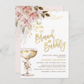 Boho Blush Gold Bloral Brunch Bubbly Brautparty Einladung (Vorne/Hinten)