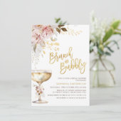 Boho Blush Gold Bloral Brunch Bubbly Brautparty Einladung (Stehend Vorderseite)