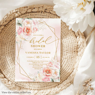 Boho Blush Gold Frame Rose Brautparty Einladung