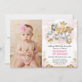 Boho Blush Gold Tropical Wild One Birthday Girl Einladung (Vorderseite)