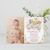 Boho Blush Gold Tropical Wild One Birthday Girl Einladung (Stehend Vorderseite)