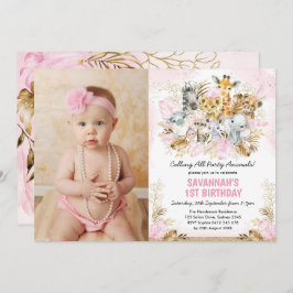 Boho Blush Gold Tropical Wild One Birthday Girl Einladung