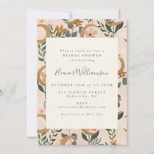 Boho Blush Green Botanic Moon Brautparty Einladung (Vorderseite)
