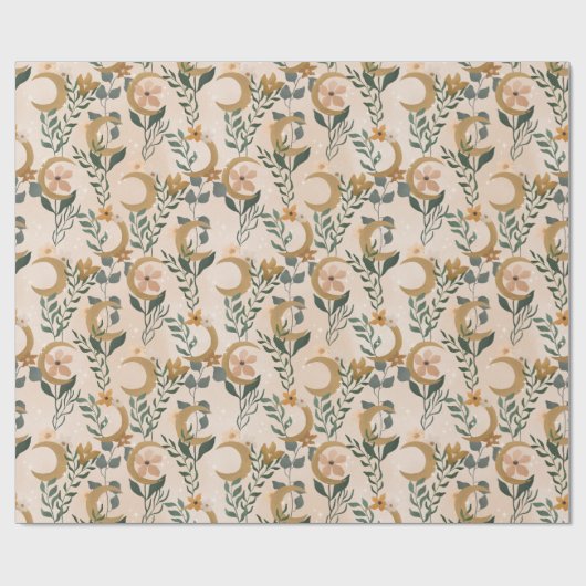 Boho Blush Green Botanic Moon Brautparty Geschenkpapier (Flach)
