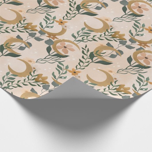 Boho Blush Green Botanic Moon Brautparty Geschenkpapier (Ecke)