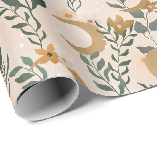 Boho Blush Green Botanic Moon Brautparty Geschenkpapier (Rolleneckpunkt)