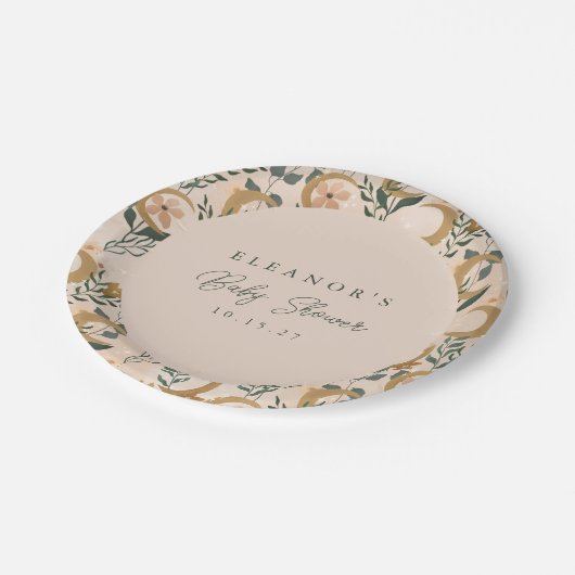 Boho Blush Green Botanical Moon Custom Baby Dusche Pappteller (Schrägansicht)