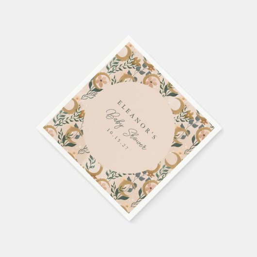 Boho Blush Green Botanical Moon Custom Baby Dusche Serviette (Ecke)