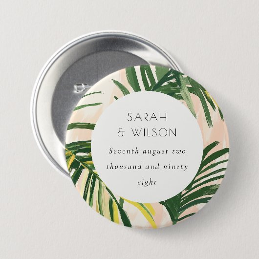 Boho Blush Green Palm Beach Hochzeit Button (Vorne & Hinten)