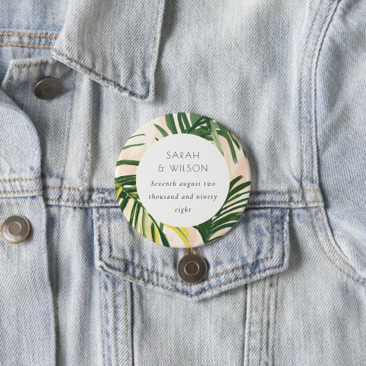 Boho Blush Green Palm Beach Hochzeit Button (Beispiel)