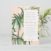 Boho Blush Green Palm Beach Hochzeit Einladung (Stehend Vorderseite)