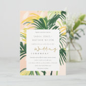 Boho Blush Green Palm Beach Hochzeit Einladung (Stehend Vorderseite)