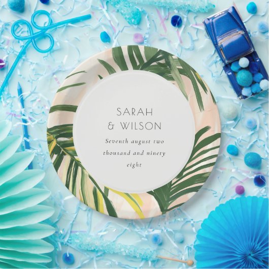 Boho Blush Green Palm Beach Hochzeit Pappteller (Party)