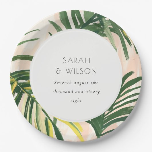 Boho Blush Green Palm Beach Hochzeit Pappteller (Vorderseite)