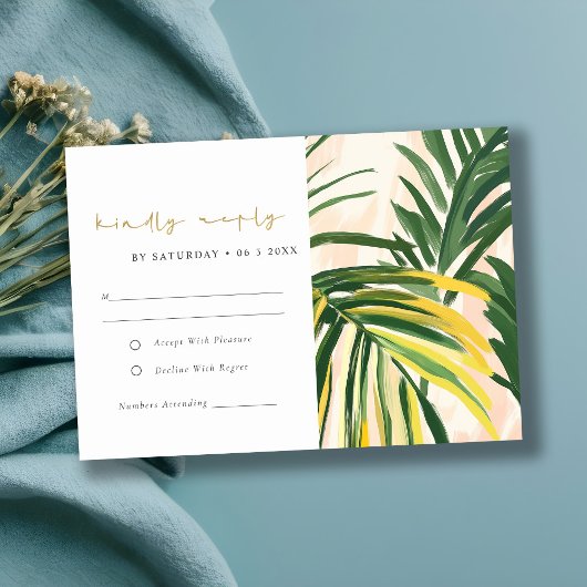 Boho Blush Green Palm Beach Hochzeit RSVP Karte