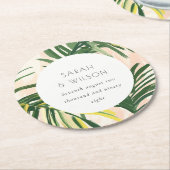 Boho Blush Green Palm Beach Hochzeit Runder Pappuntersetzer (Angewinkelt)