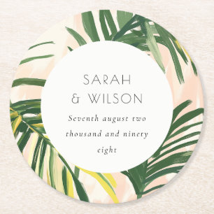 Boho Blush Green Palm Beach Hochzeit Runder Pappuntersetzer