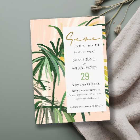 Boho Blush Green Palm Beach Hochzeit Save The Date