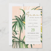 Boho Blush Green Palm Beach Hochzeit Save The Date (Vorderseite)