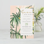 Boho Blush Green Palm Beach Hochzeit Save The Date (Stehend Vorderseite)