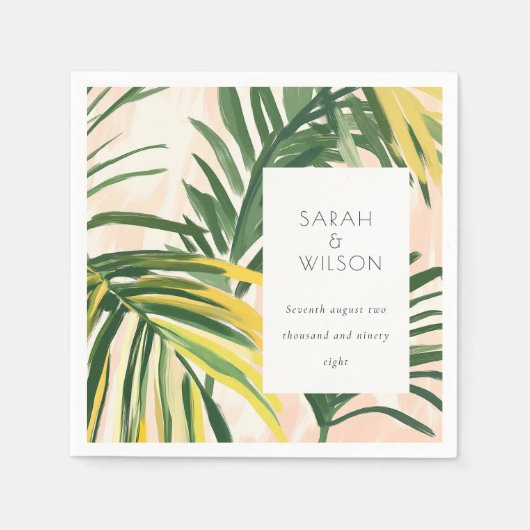 Boho Blush Green Palm Beach Hochzeit Serviette (Vorderseite)
