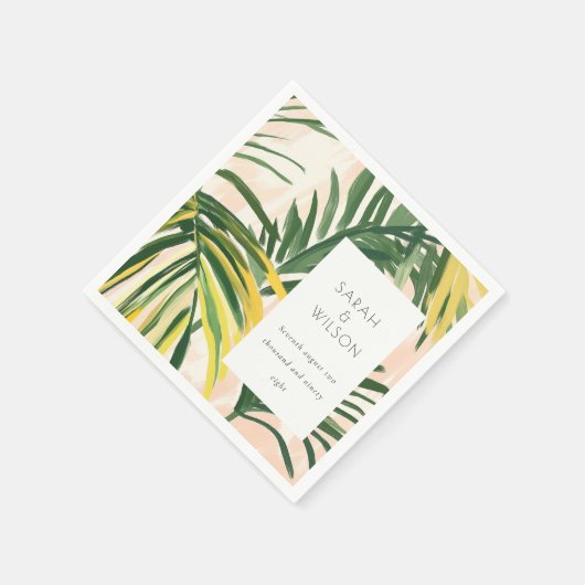 Boho Blush Green Palm Beach Hochzeit Serviette (Ecke)