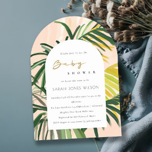 Boho Blush Green Tropical Palm Beach Baby Dusche Einladung