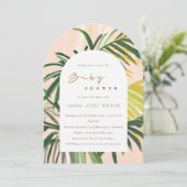 Boho Blush Green Tropical Palm Beach Baby Dusche Einladung (Stehend Vorderseite)