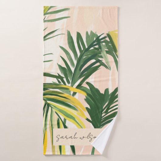 Boho Blush Green Tropical Palm Blätter Beach Badehandtuch (Badehandtuch)