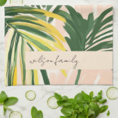 Boho Blush Green Tropical Palm Blätter Beach Geschirrtuch (Gefaltet)