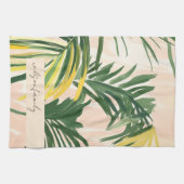 Boho Blush Green Tropical Palm Blätter Beach Geschirrtuch (Horizontal)