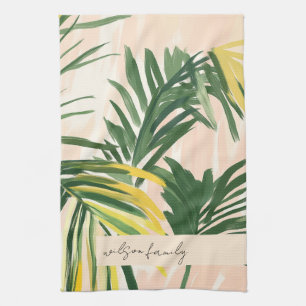 Boho Blush Green Tropical Palm Blätter Beach Geschirrtuch